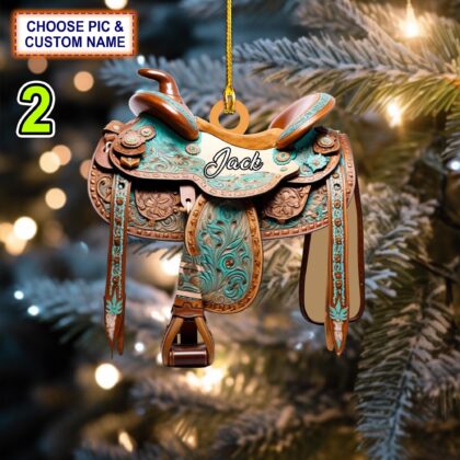 Alternative view of Custom Name Horse Saddle Personalized Christmas Ornament