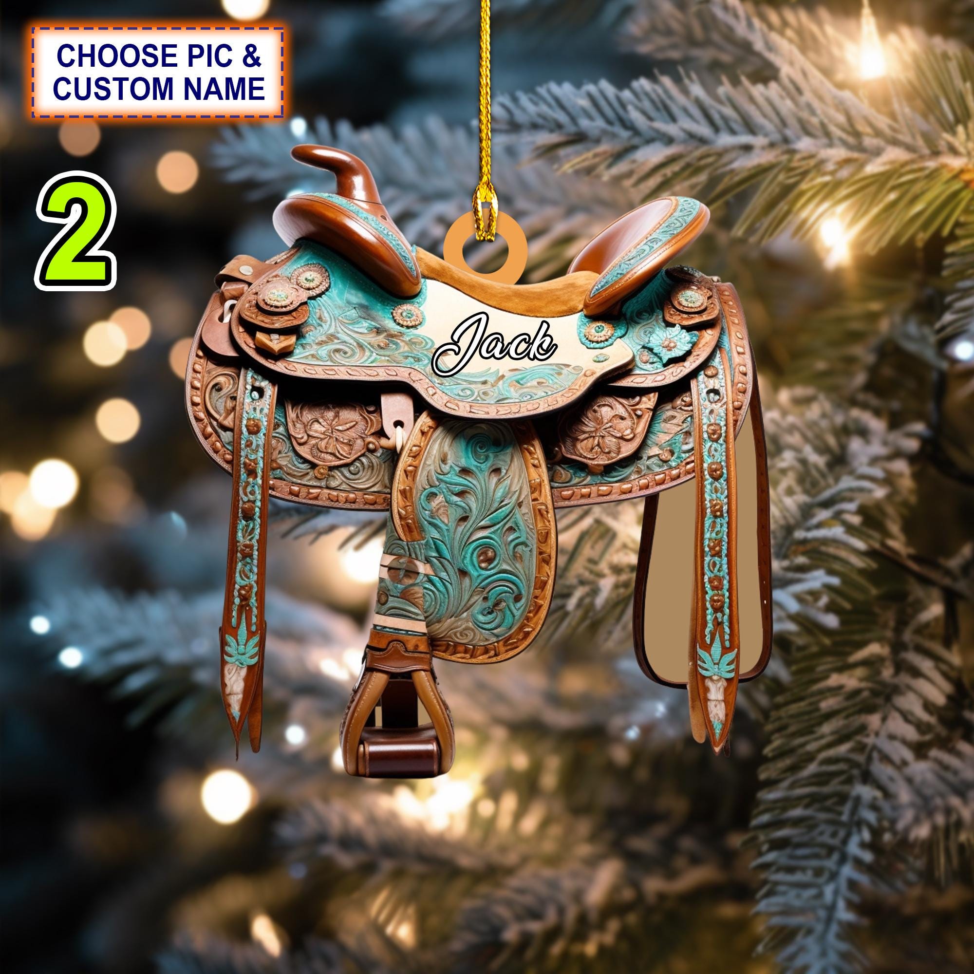 Custom Name Horse Saddle Personalized Christmas Ornament - Image 2
