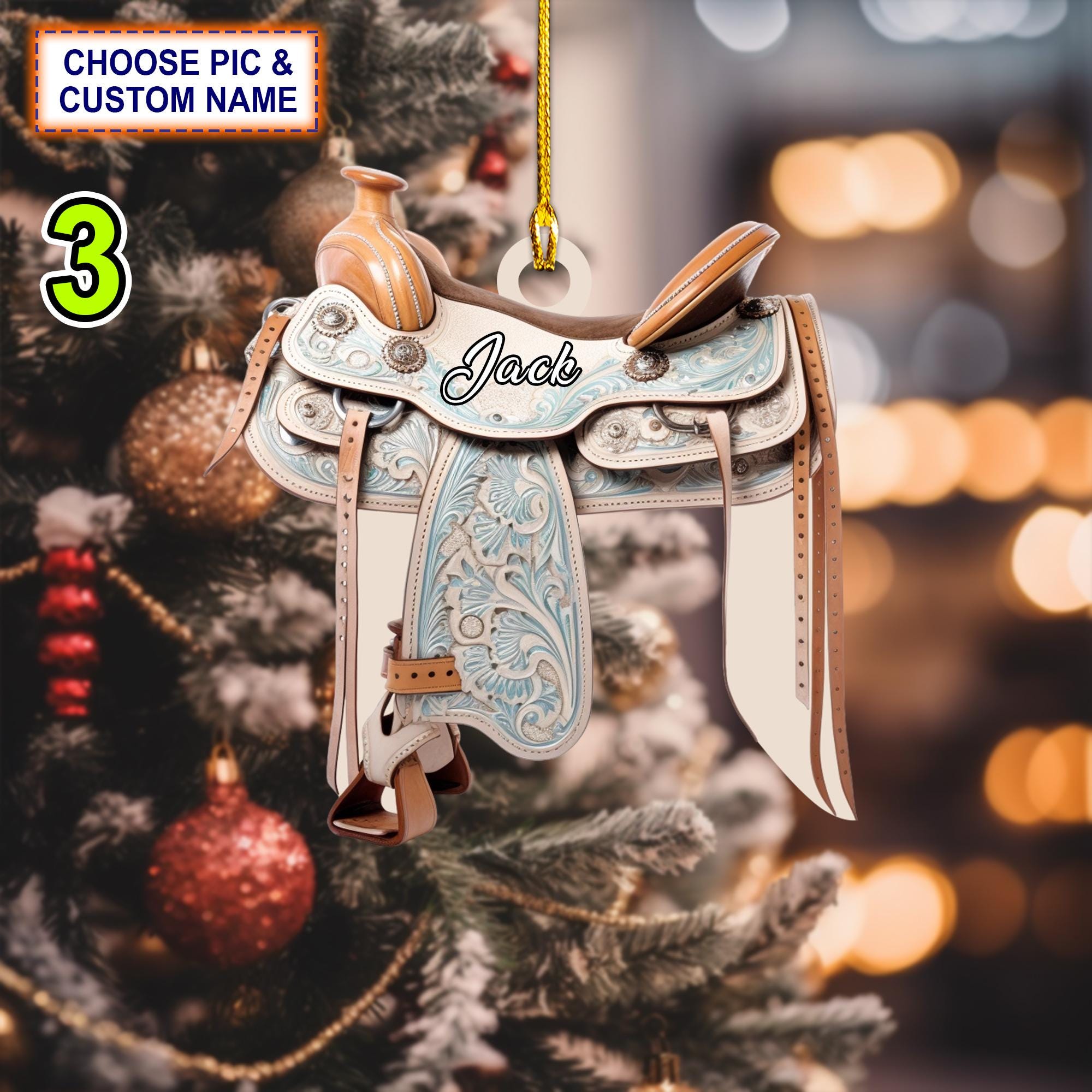 Custom Name Horse Saddle Personalized Christmas Ornament - Image 3