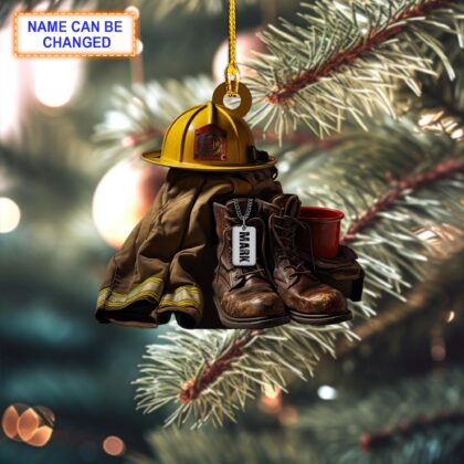 Custom Name Firefighter Boots and Hat Personalized Ornament