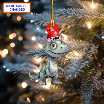 Custom Name Cute Green Dinosaur Personalized Ornament – Christmas Tree Hanging Decor