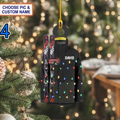 Custom Name Skiing Coat – Hat And Ski Poles Personalized Ornament - Image 4