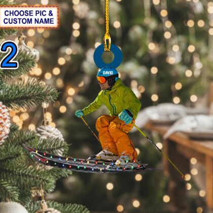 Alternative view of Custom Name Skier Personalized Ornament – Christmas Tree Hanging Decor