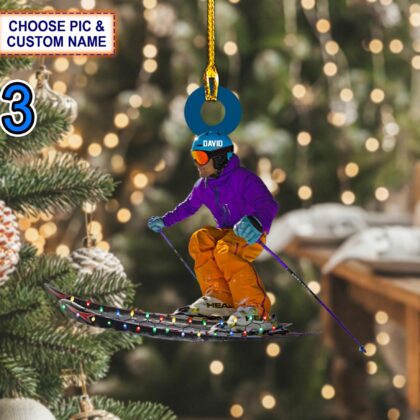 Custom Name Skier Personalized Ornament – Christmas Tree Hanging Decor - Image 3