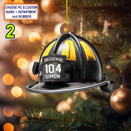 Alternative view of Custom Name – Number And Department Firefighter Helmet Personalized Ornament