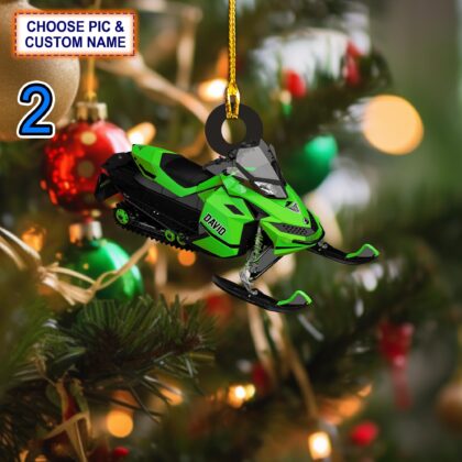 Alternative view of Custom Name Snowmobile Motorcycle Christmas Ornament – Christmas Tree Hanging Decor