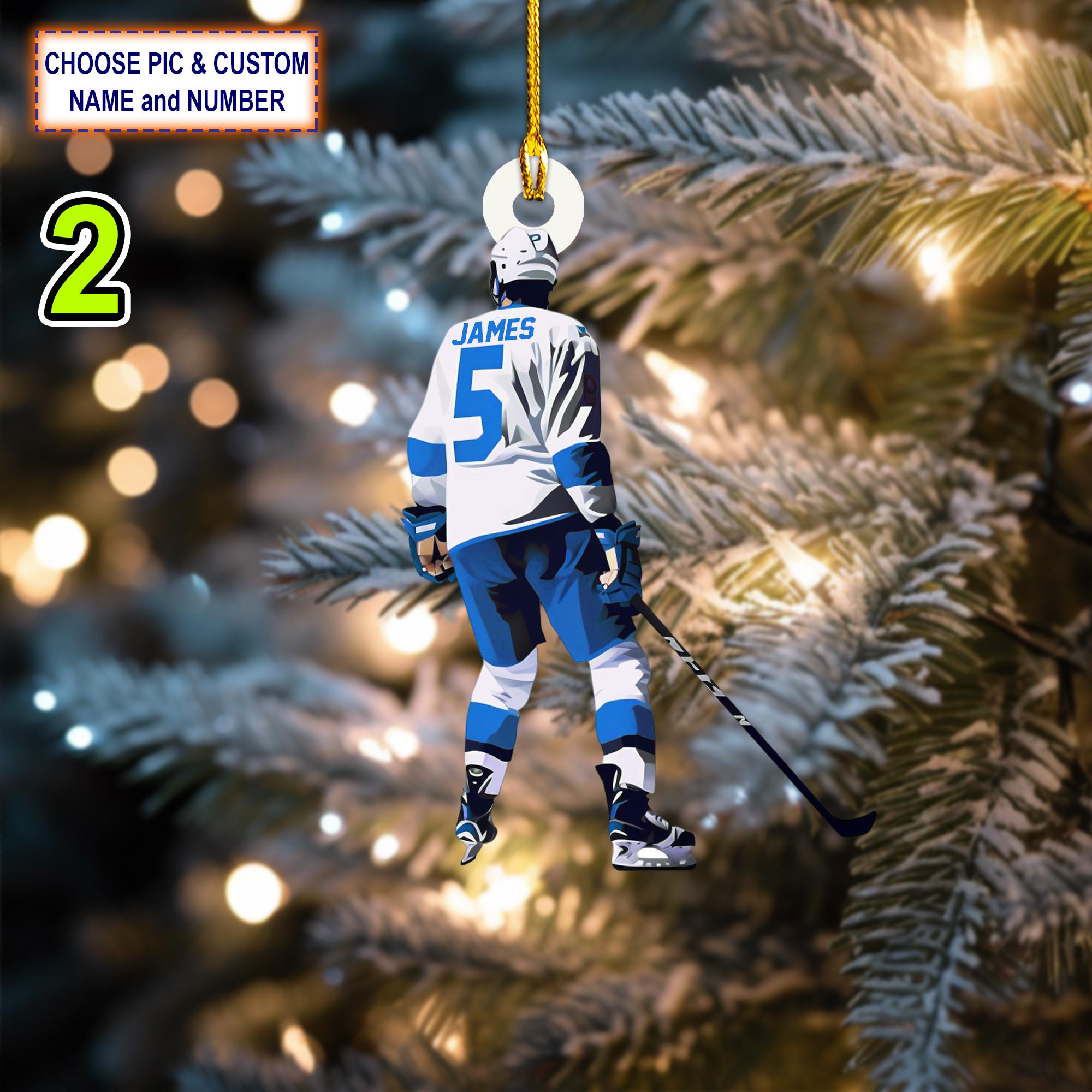 Custom Name And Number Ice Hockey Player Personalized Ornament - Image 2