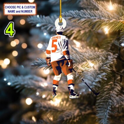 Custom Name And Number Ice Hockey Player Personalized Ornament - Image 4