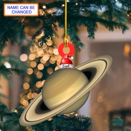 Custom Name Saturn With Santa Hat Personalized Ornament