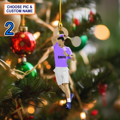 Alternative view of Custom Name Tennis Player Christmas Ornament – Christmas Tree Hanging Decor