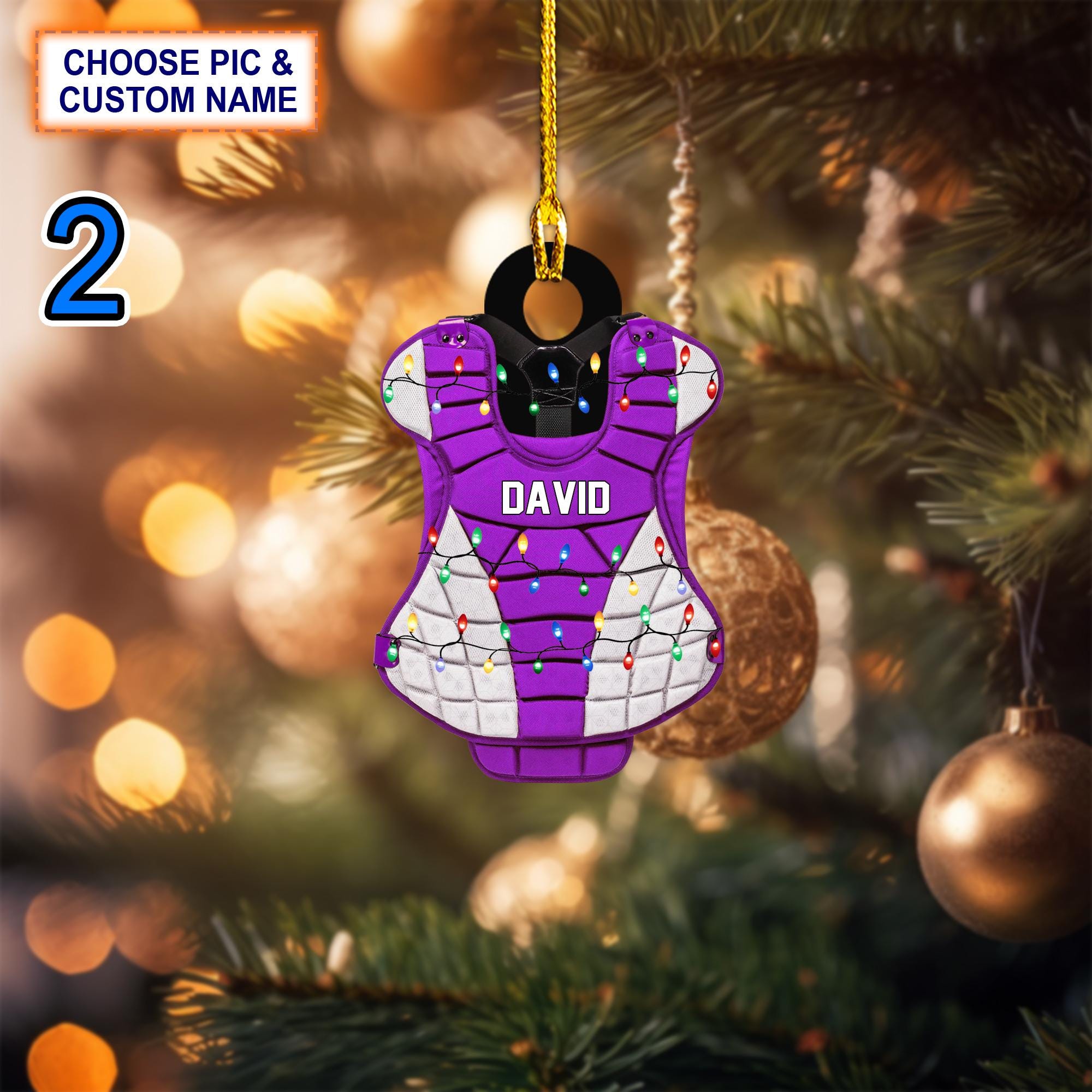 Custom Name Baseball Catcher Christmas Ornament – Christmas Tree Hanging Decor - Image 2