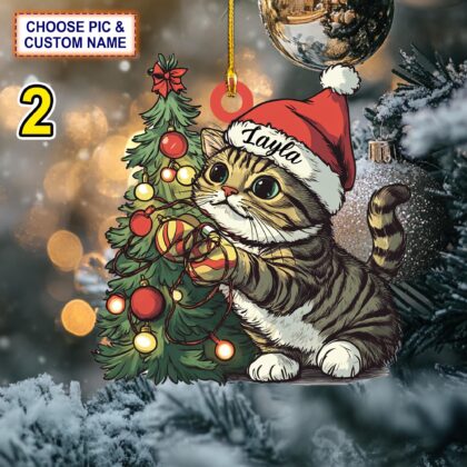 Alternative view of Custom Name Cute Cat Christmas Personalized Ornament – Christmas Tree Hanging Decor