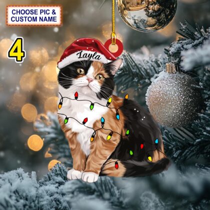 Custom Name Cute Cat Christmas Personalized Ornament – Christmas Tree Hanging Decor - Image 4