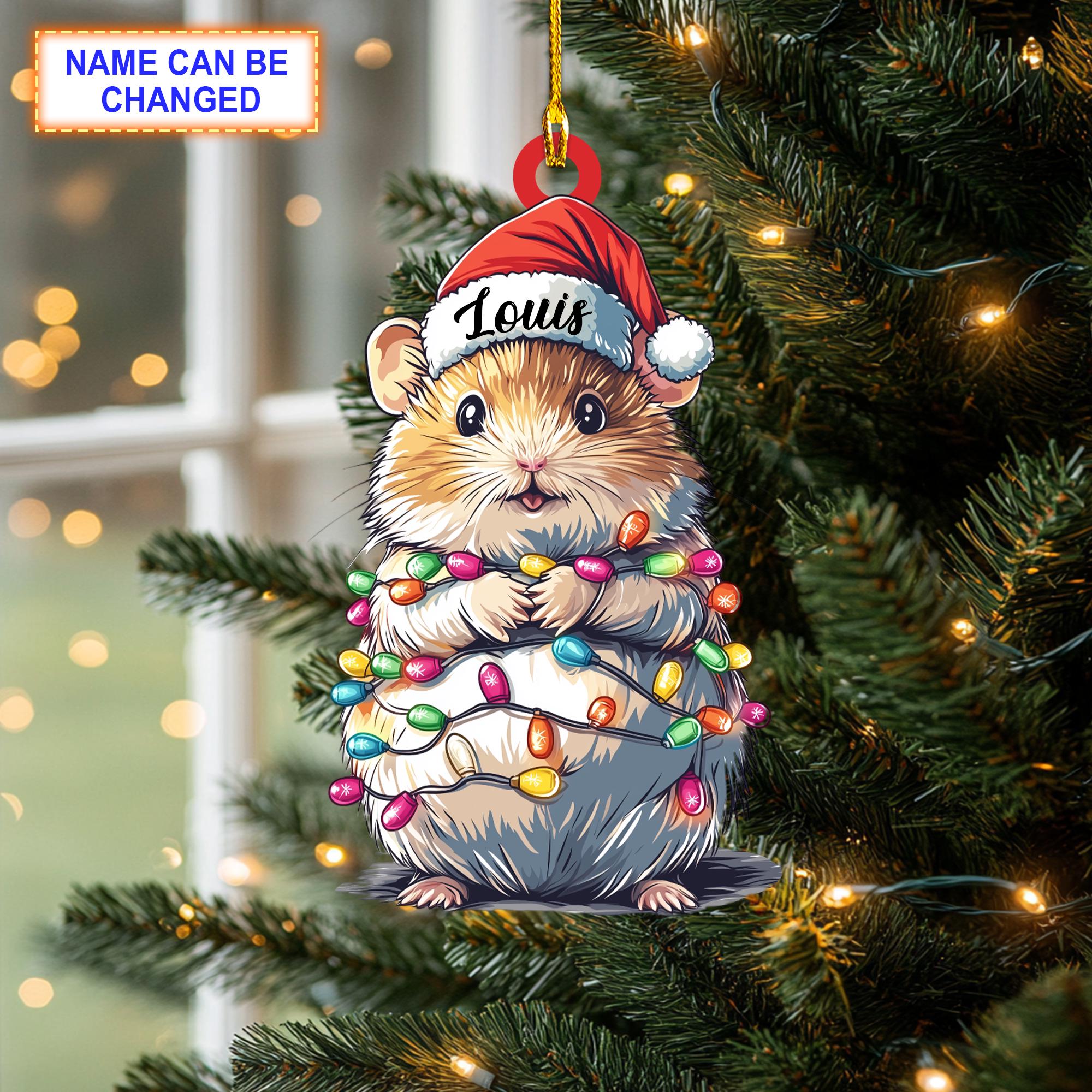 Custom Name Cute Hamster Christmas Lights Personalized Ornament