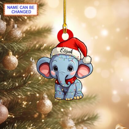 Custom Name Cute Elephant Xmas Personalized Ornament – Christmas Tree Hanging Decor