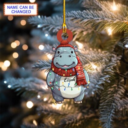 Custom Name Cute Hippo Xmas Personalized Ornament – Christmas Tree Hanging Decor