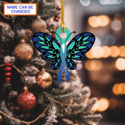 Custom Name Diabetes Butterfly Ribbon Personalized Ornament