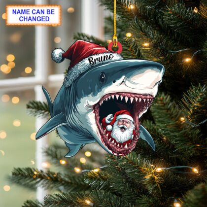 Custom Name Shark and Santa Claus Personalized Ornament