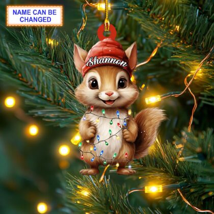 Custom Name Cute Squirrel Smile Personalized Ornament – Christmas Tree Hanging Decor