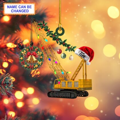 Custom Name Crawler Crane With Santa Hat and Christmas Lights Ornament