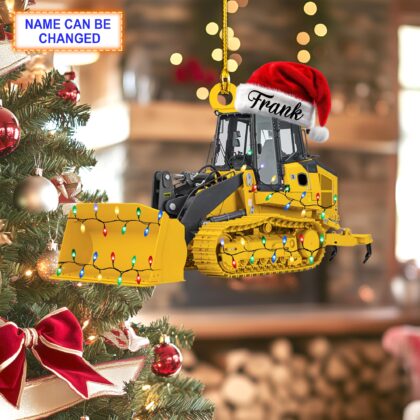 Custom Name Crawler Loader With Santa Hat and Christmas Lights Ornament