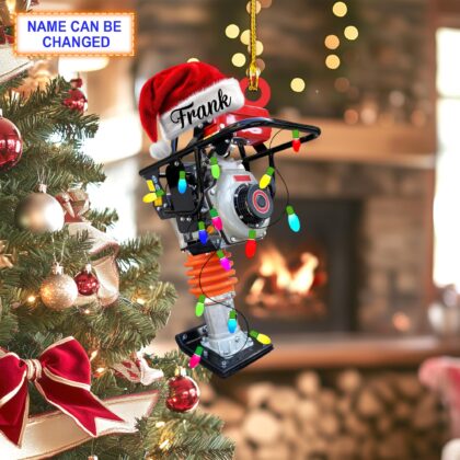 Custom Name Tamping Rammer With Santa Hat and Christmas Lights Ornament