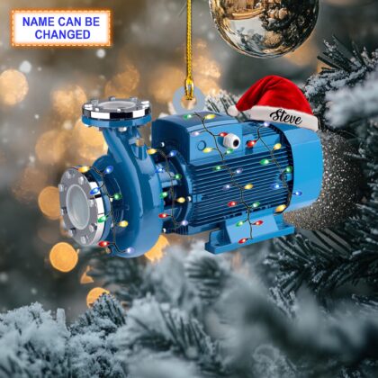 Custom Name Water Pump With Santa Hat and Christmas Lights Ornament