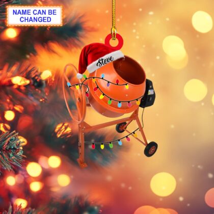 Custom Name Mini Mortar Mixer With Santa Hat and Christmas Lights Ornament