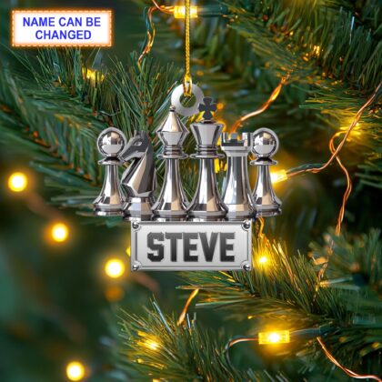 Custom Name Chess Team Silver Christmas Personalized Ornament