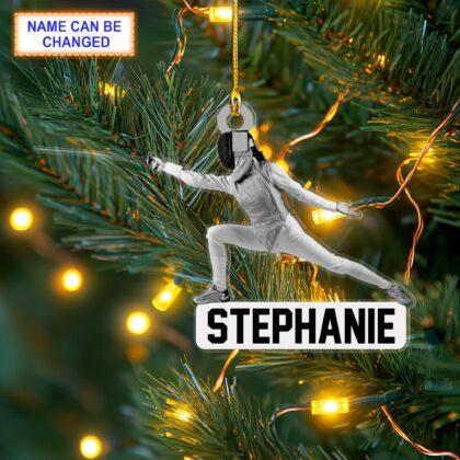 Custom Name Female Fencer Fencing Player Personalized Ornament