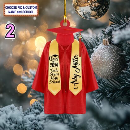 Alternative view of Custom Name Preschool Kindergarten Graduation Gown Cap Set Christmas Ornament