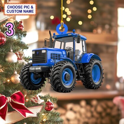 Custom Name Tractor Christmas Personalized Ornament – Christmas Tree Hanging Decor - Image 3