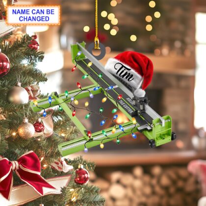 Custom Name Tile Cutter With Santa Hat and Christmas Lights Ornament