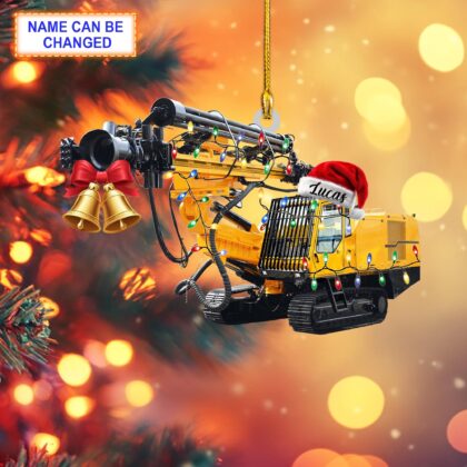 Custom Name Drill Rig With Santa Hat and Christmas Lights Ornament