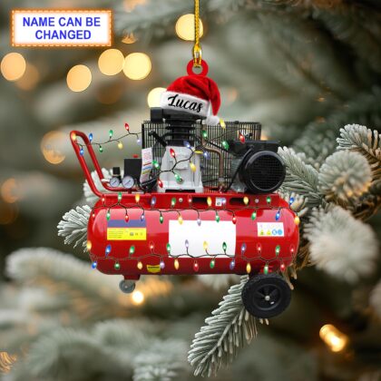 Custom Name Air Compressor With Santa Hat Christmas Lights Ornament
