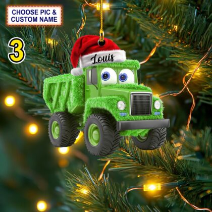 Custom Name Funny Dump Truck With Santa Hat Personalized Ornament - Image 4