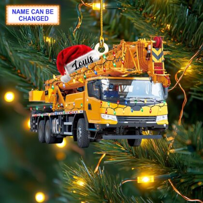Custom Name Bridge Inspection Truck With Santa Hat Christmas Lights Ornament