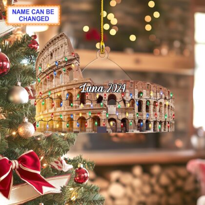 Custom Name Colosseum With Christmas Lights Personalized Ornament