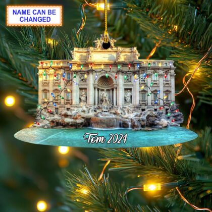 Custom Name Trevi Fountain With Christmas Lights Personalized Ornament