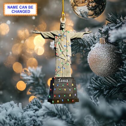 Custom Name Christ the Redeemer With Christmas Lights Personalized Ornament