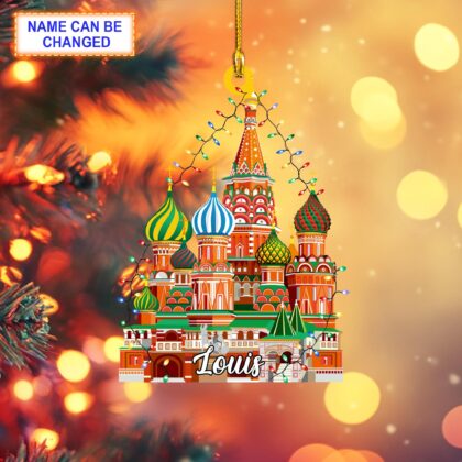 Custom Name St Basil’s Cathedral With Christmas Lights Personalized Ornament