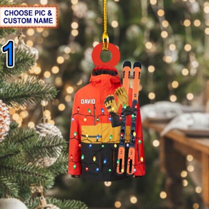 Custom Name Skiing Coat – Hat And Ski Poles Personalized Ornament