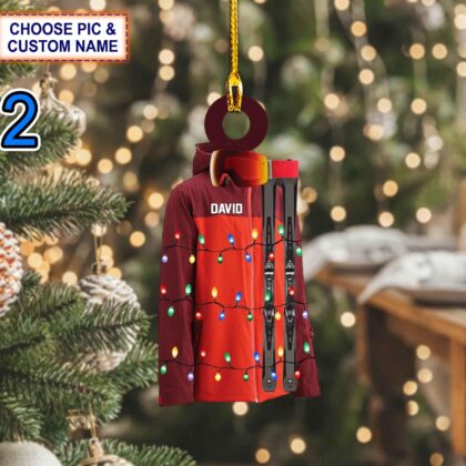 Custom Name Skiing Coat – Hat And Ski Poles Personalized Ornament - Image 2