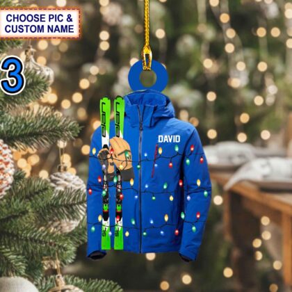 Custom Name Skiing Coat – Hat And Ski Poles Personalized Ornament - Image 3