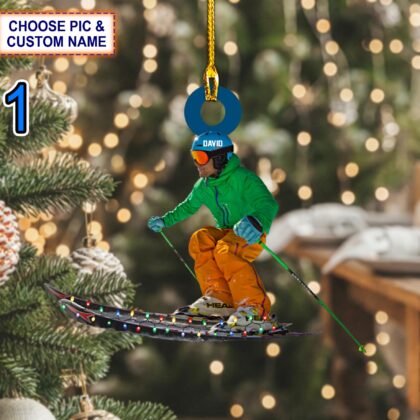 Custom Name Skier Personalized Ornament – Christmas Tree Hanging Decor