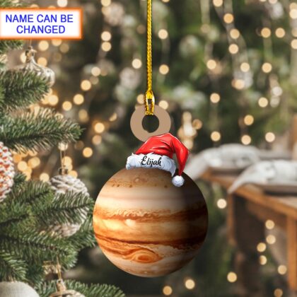 Custom Name Jupiter With Santa Hat Personalized Ornament