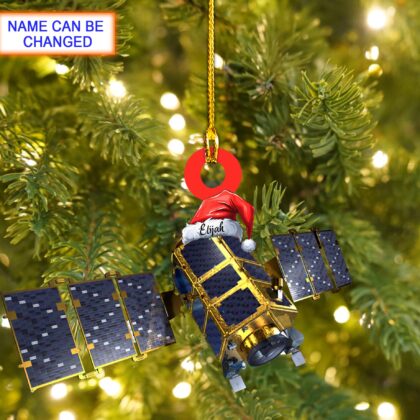 Custom Name Satellite With Santa Hat Personalized Ornament