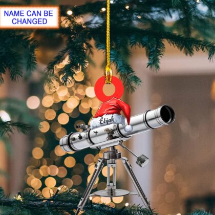 Custom Name Telescope With Santa Hat Personalized Ornament
