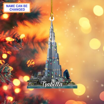 Custom Name Burj Khalifa With Christmas Lights Personalized Ornament