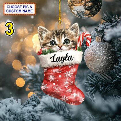 Custom Name Cute Cat Christmas Personalized Ornament – Christmas Tree Hanging Decor - Image 3
